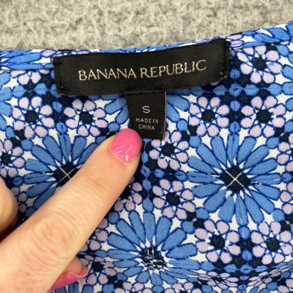 Banana Republic Floral Blouse Womens Blue Polyester Sleeveless Pleated Size S - Picture 5 of 10